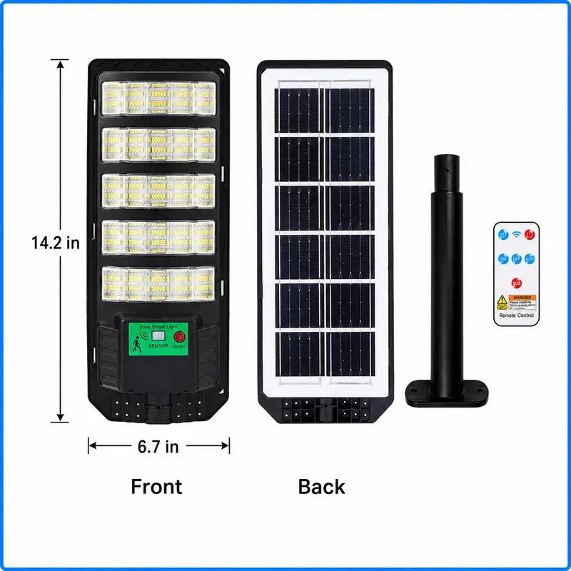 Upgraded Solar Street Light Outdoor 5730 SMD LED 120LM/W Super Bright Monocrystalline Panel LiFePO4 Battery IP65 Waterproof for Yard Garden Street Garage