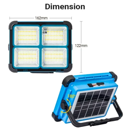 Qawtor Solar Rechargeable LED Work Light, 288 Super Bright 5730 Beads Floodlight with USB & Type-C Charging, 5 Lighting Modes, Waterproof IP66 Portable Lamp for Camping, Fishing, Emergency & Outdoor Use , Summervibes, Fathersdaygift
