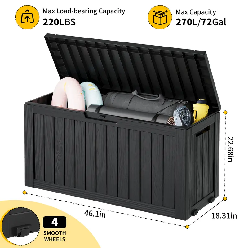 72/100/120-Gallon Storage Bin, Resin Material, Waterproof & UV-Resistant, Organizer for Garage, Warehouse, and Patio.Summervibes