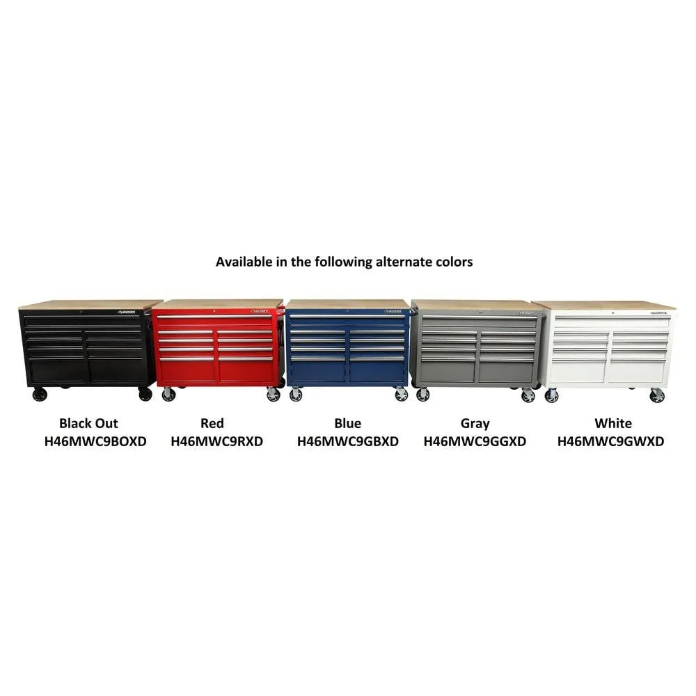 46 in. W x 24.5 in. D 9-Drawer Gloss Black Deep Tool Chest Mobile Workbench with Hardwood Top and Power Station